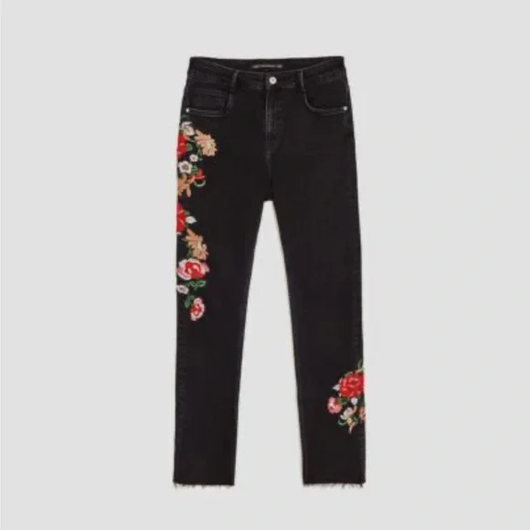 Zara Jeans Zara Floral Flared Jeans With Embroidery Poshmark